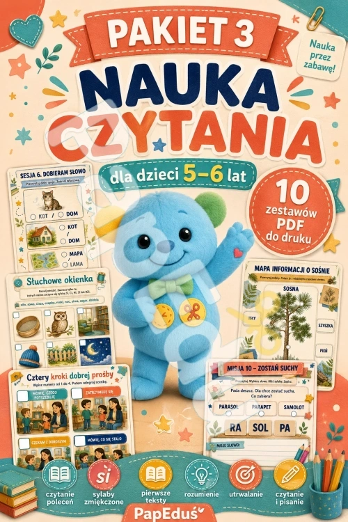Nauka czytania Pakiet 3 - dla dzieci 5-6 lat - 10 zestawów PDF do druku pakiet-czytania3-wiek-5-6lat